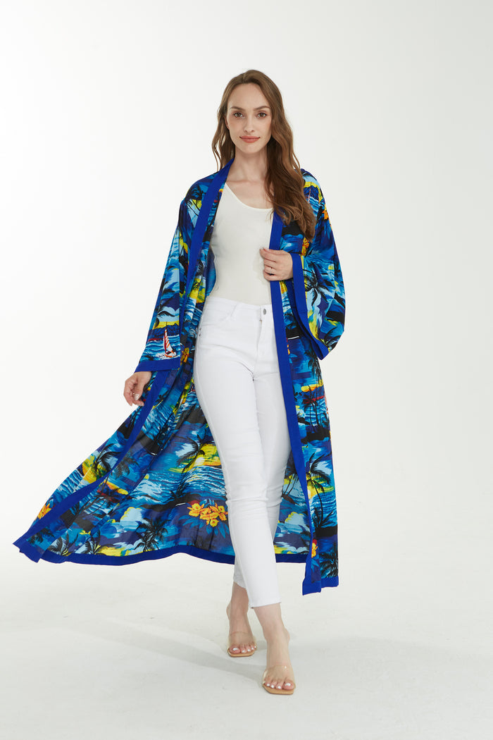Women's Lightweight Maxi Kimono in Sunset Blue