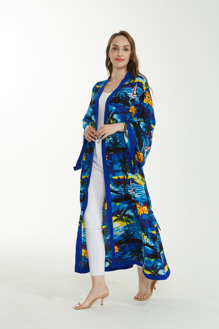 Women's Lightweight Maxi Kimono in Sunset Blue