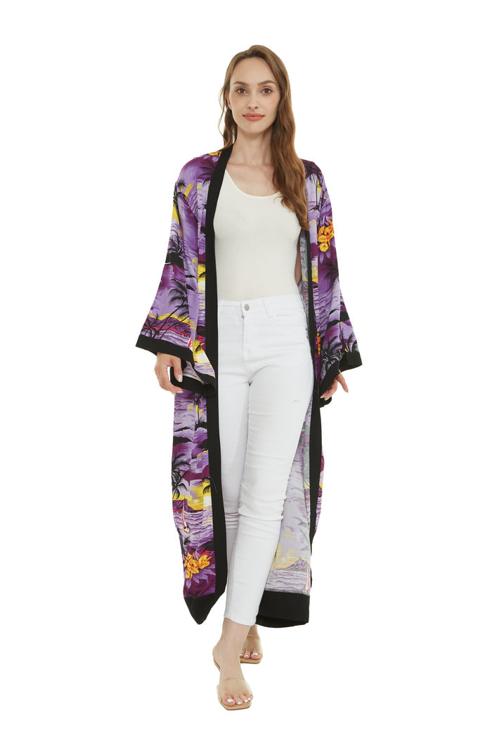 Women's Lightweight Maxi Kimono in Sunset Purple