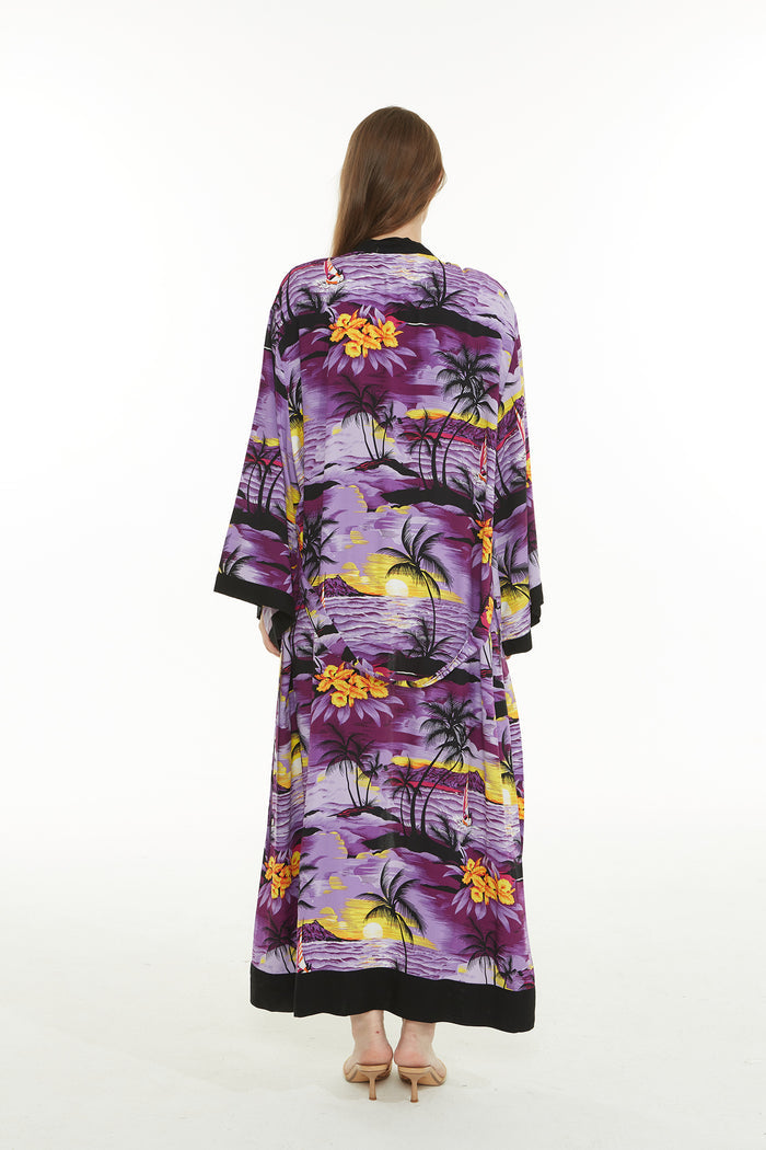 Women's Lightweight Maxi Kimono in Sunset Purple