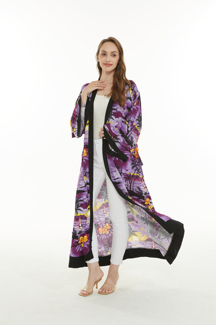 Women's Lightweight Maxi Kimono in Sunset Purple
