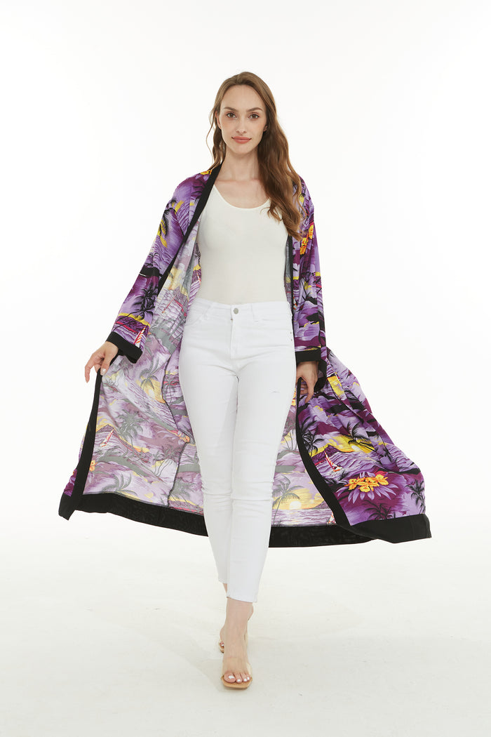 Women's Lightweight Maxi Kimono in Sunset Purple
