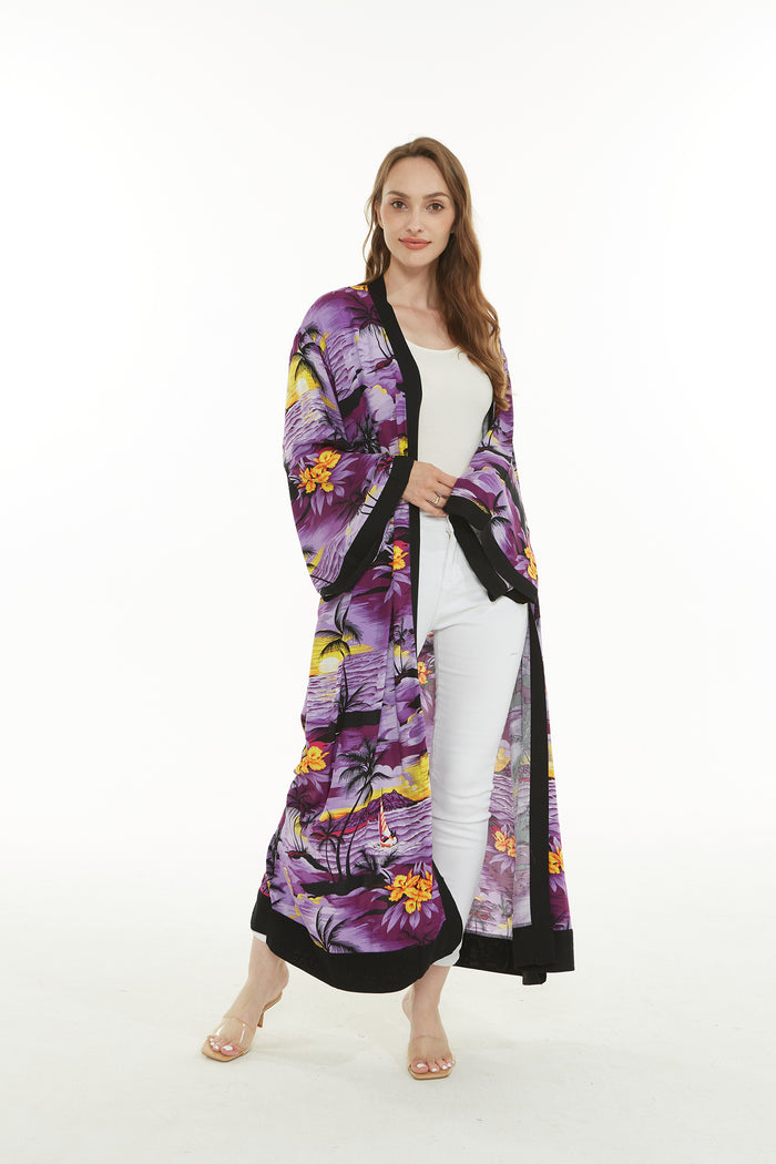 Women's Lightweight Maxi Kimono in Sunset Purple