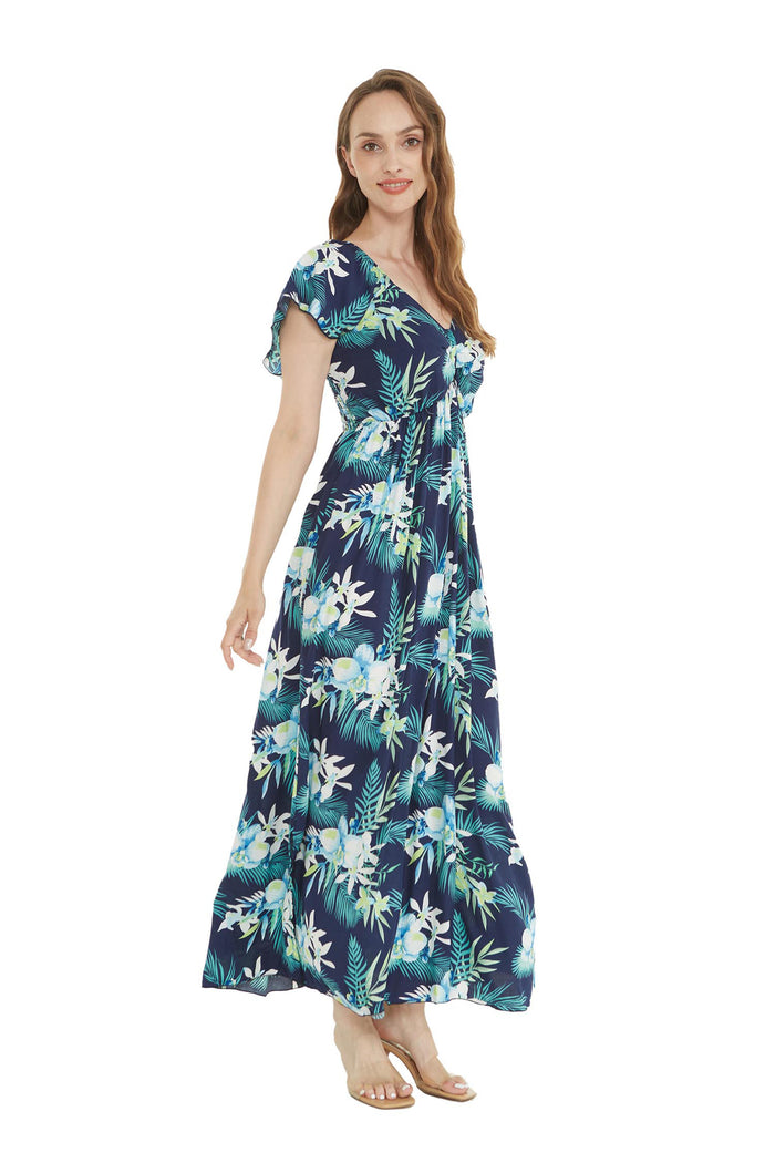 Women's Maxi Rahee Dress in Orchid Breeze Navy