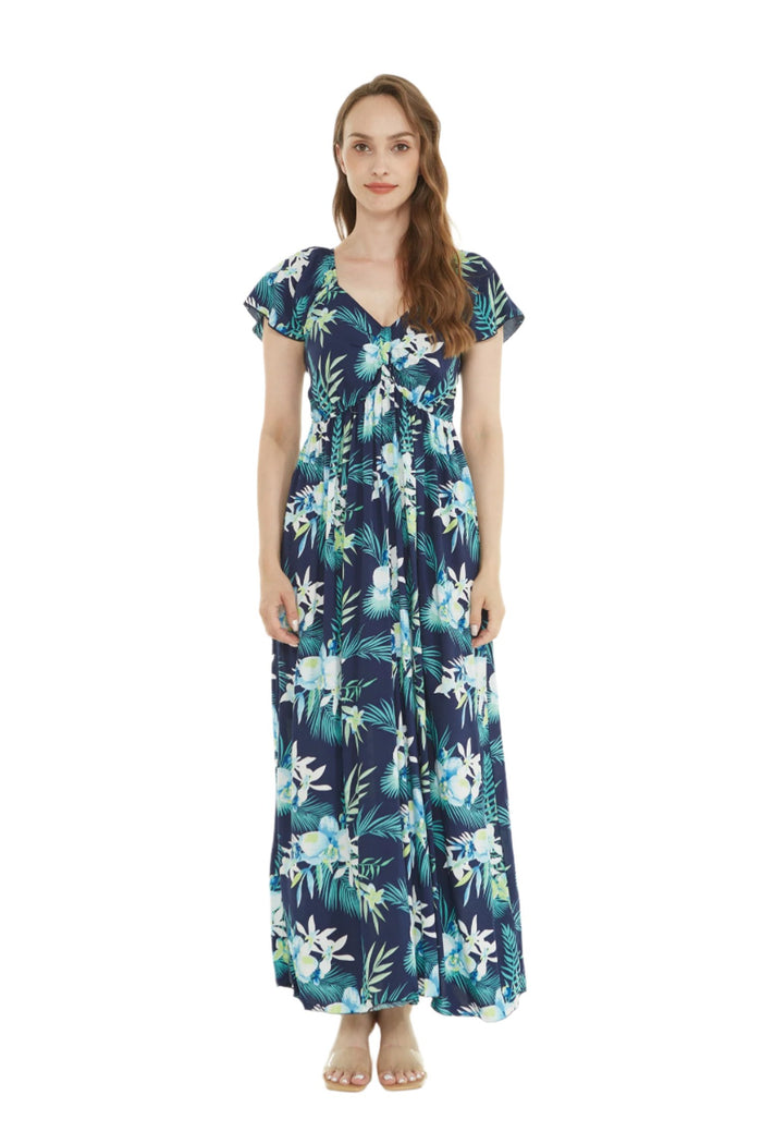 Women's Maxi Rahee Dress in Orchid Breeze Navy