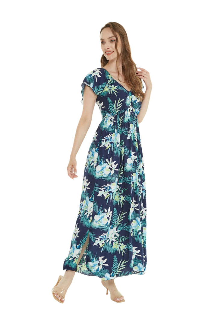 Women's Maxi Rahee Dress in Orchid Breeze Navy