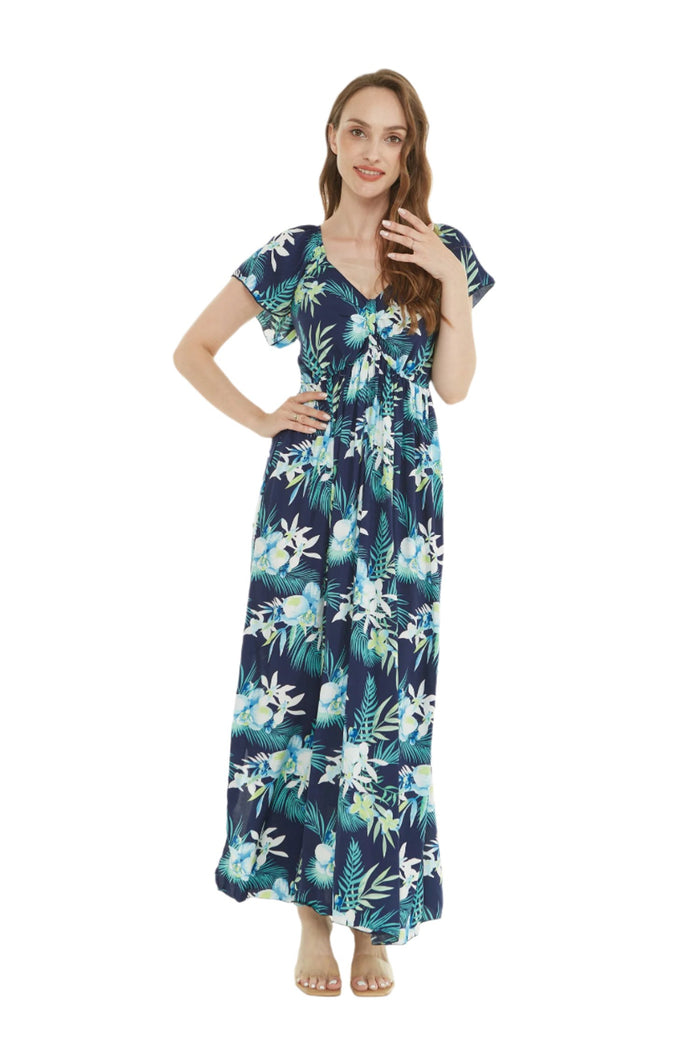Women's Maxi Rahee Dress in Orchid Breeze Navy