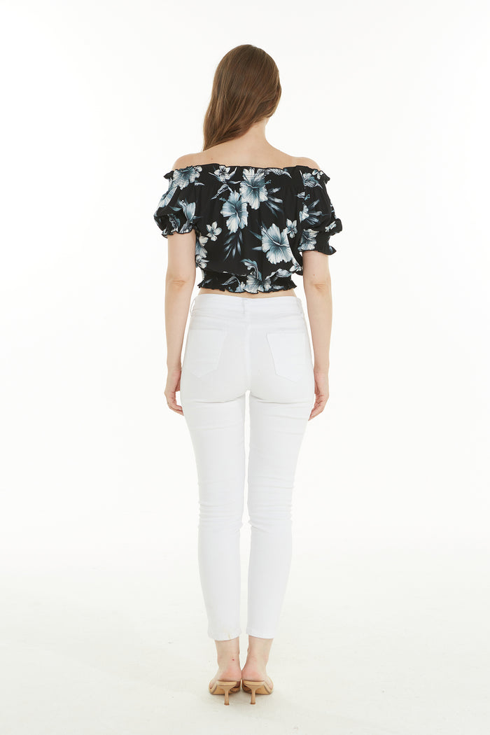 Women's Off-Shoulder Smocked Top in Midnight Bloom