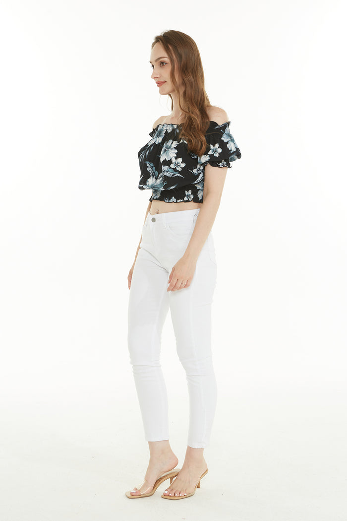 Women's Off-Shoulder Smocked Top in Midnight Bloom