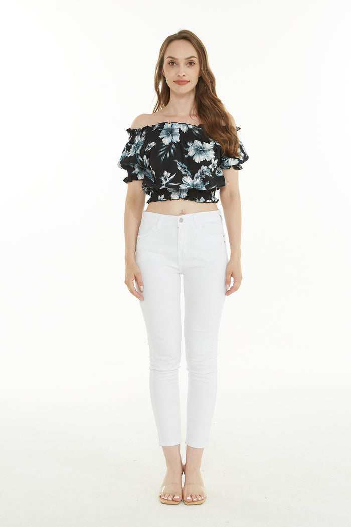 Women's Off-Shoulder Smocked Top in Midnight Bloom