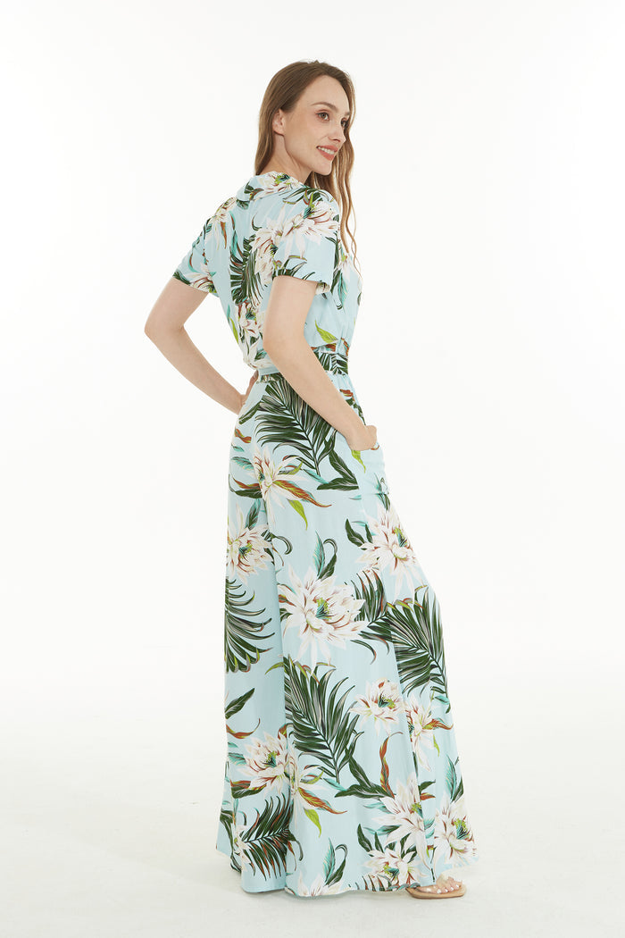 Women's Wide Leg Jumpsuit with pockets in Wispy Cereus Light Blue