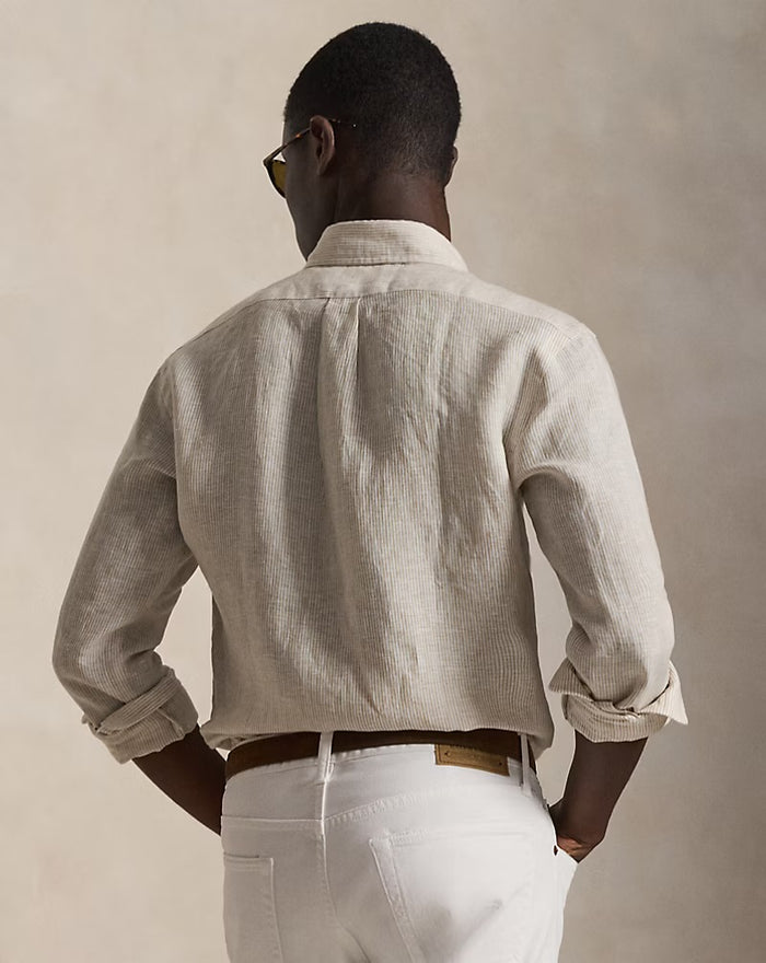 Yarn Dyed Linen Shirt - Coastal Beige/White